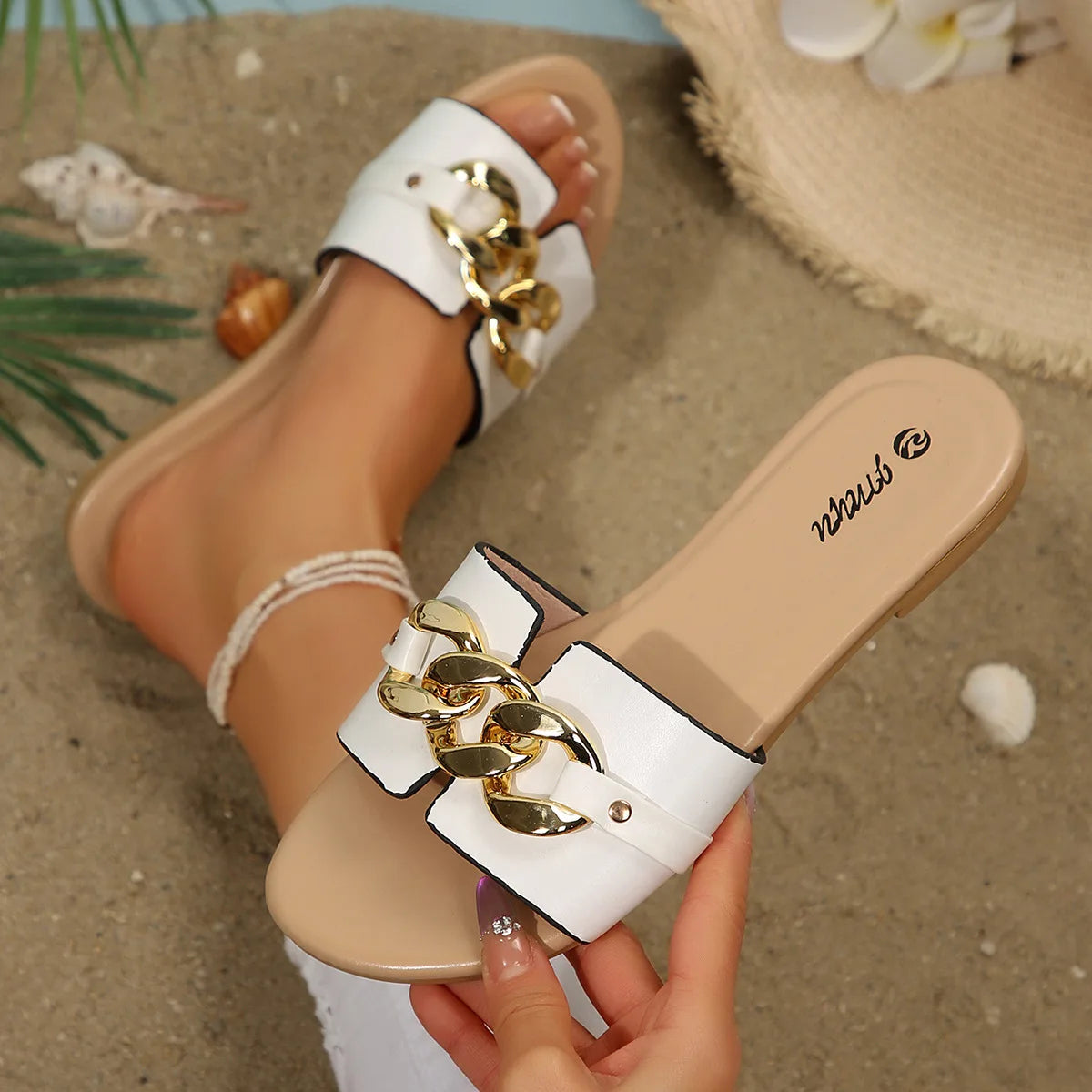 Women's Metal Detail Flat Sandals