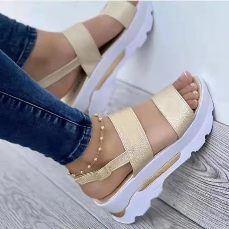 Women's Low Platform Wedge Buckle Sandals