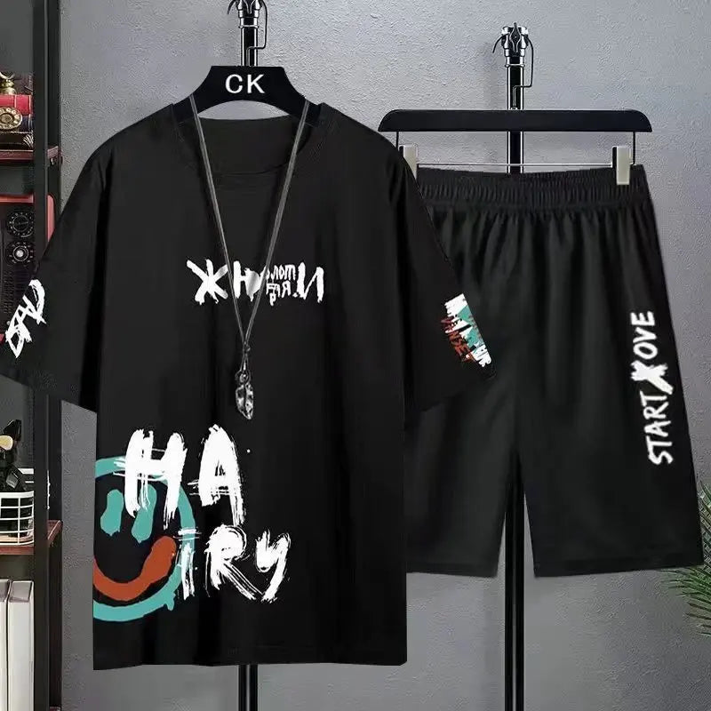 Men's Gradient Polyester T-Shirt & Shorts Set