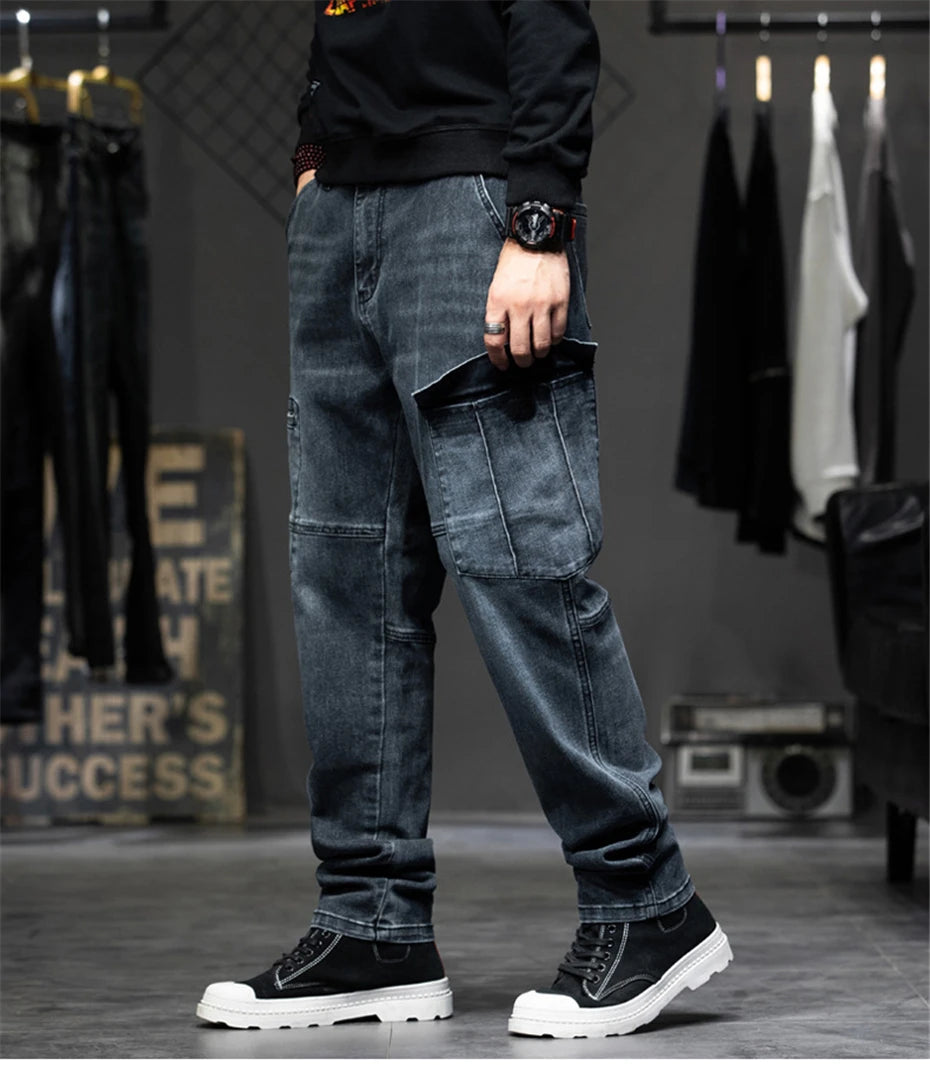 Men's Plus Size Cargo Baggy Denim Jeans
