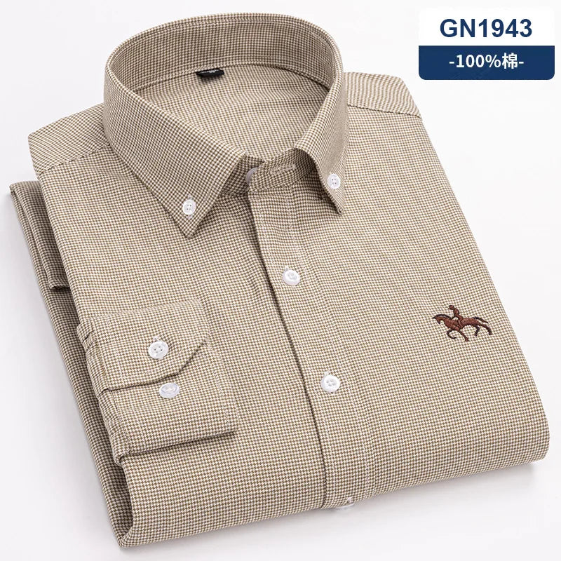 Men's Cotton Oxford Embroidery Dress Shirt