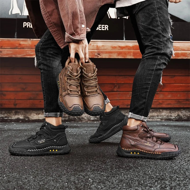 Men's Hand-Stitched Retro Lace-Up Boots