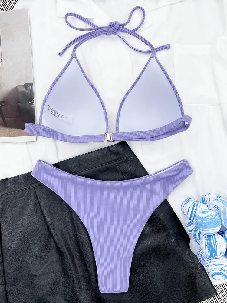 Women's Push-Up Halter Bra Cup Bikini Set