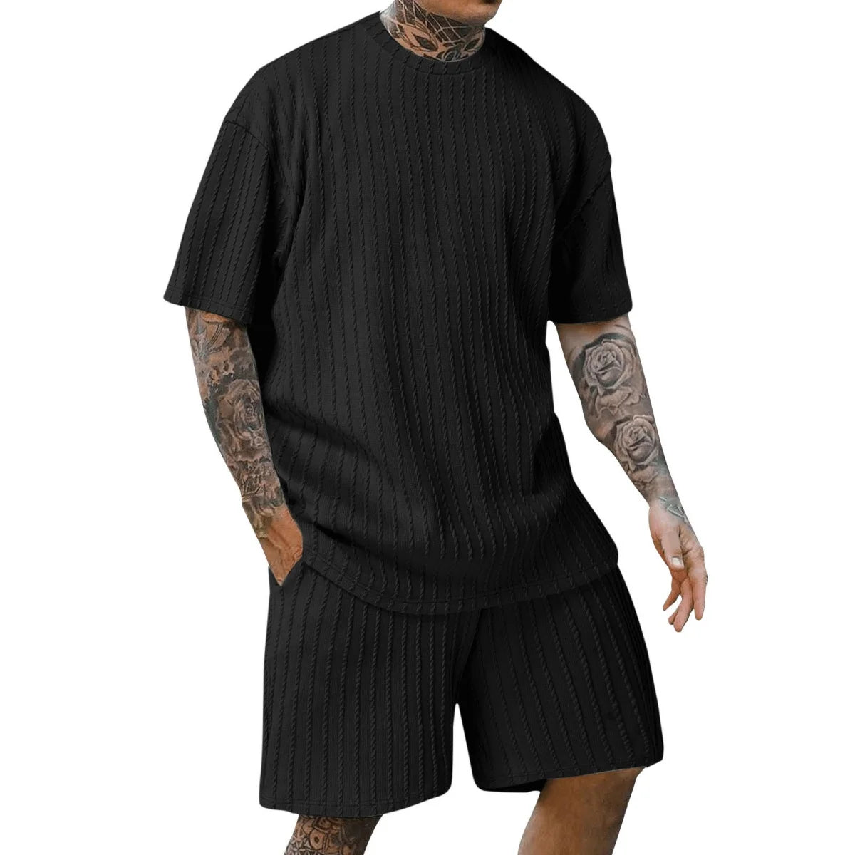 Men's Vertical Stripe T-Shirt & Shorts Set