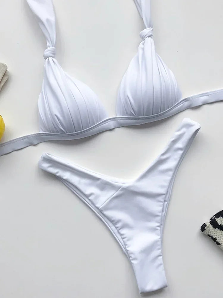 Women's Push-Up Halter Bra Cup Bikini Set