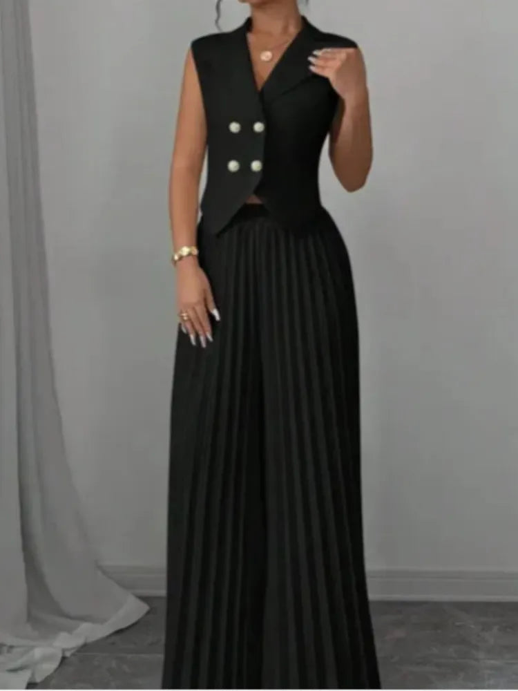 Women's V-Neck Vest & Wide-Leg Pants Set