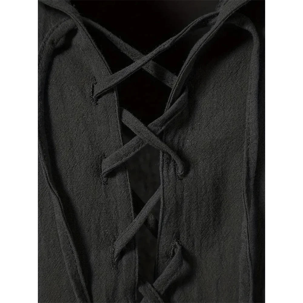 Men's Cotton Linen V-Neck Retro Shirt