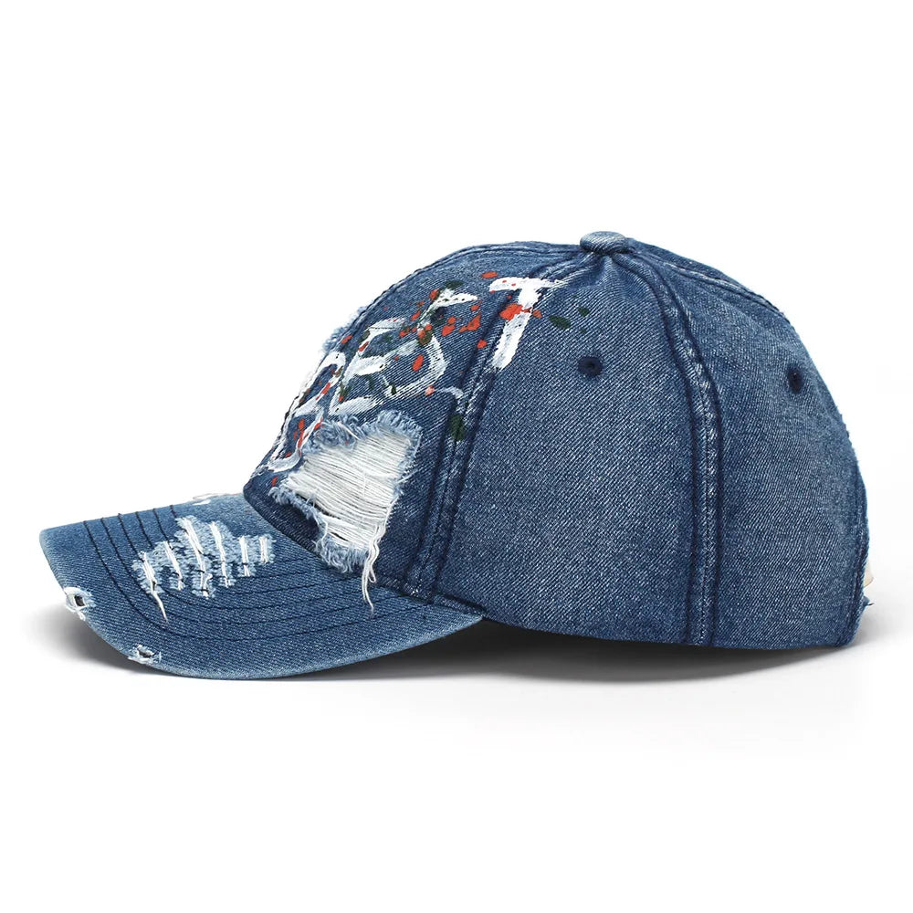 Distressed Letter-Patch Baseball Cap