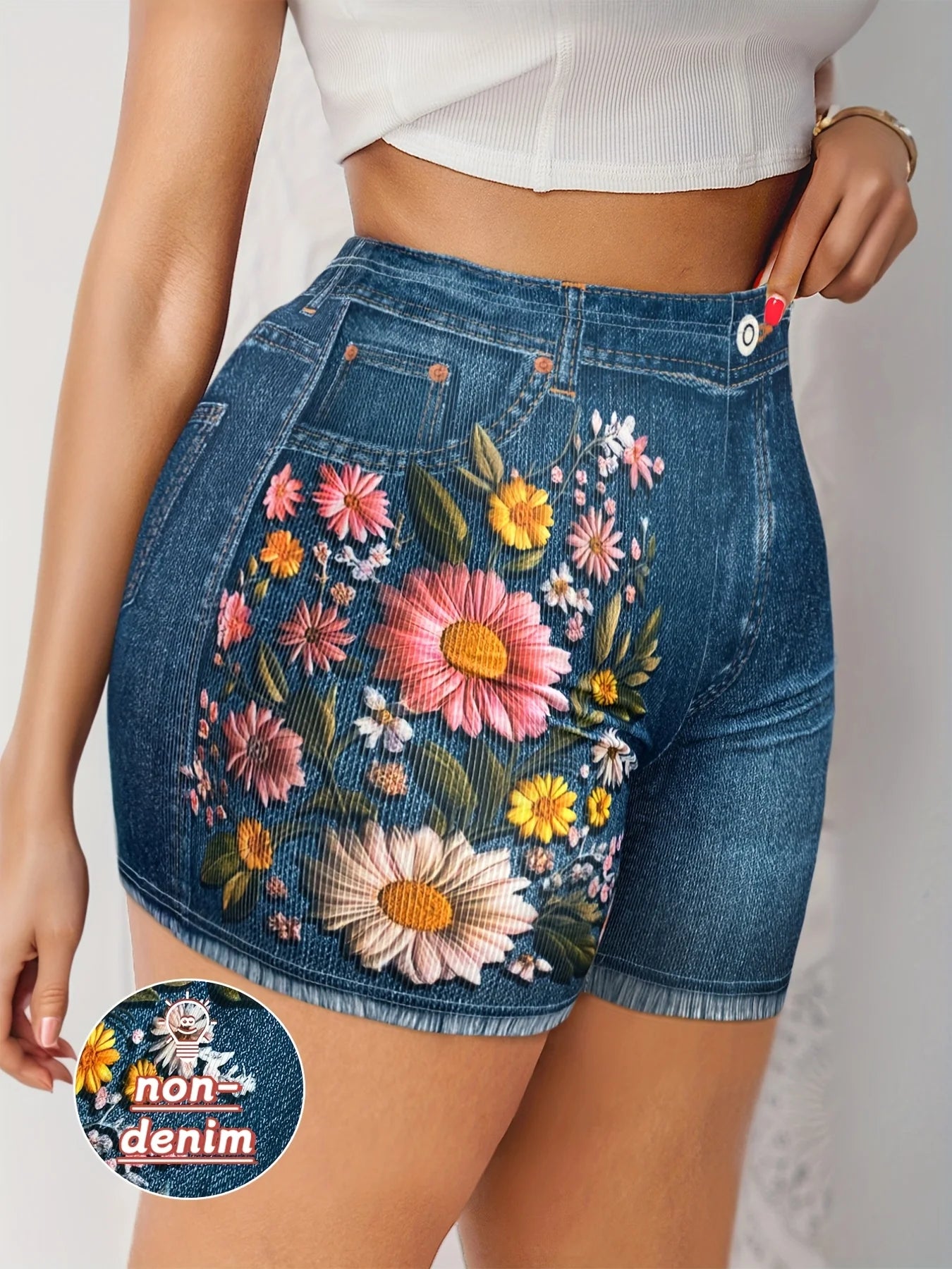 Women's Floral Print Denim-Style Shorts