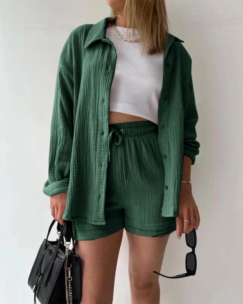 Women's Muslin Button Short Suit Set
