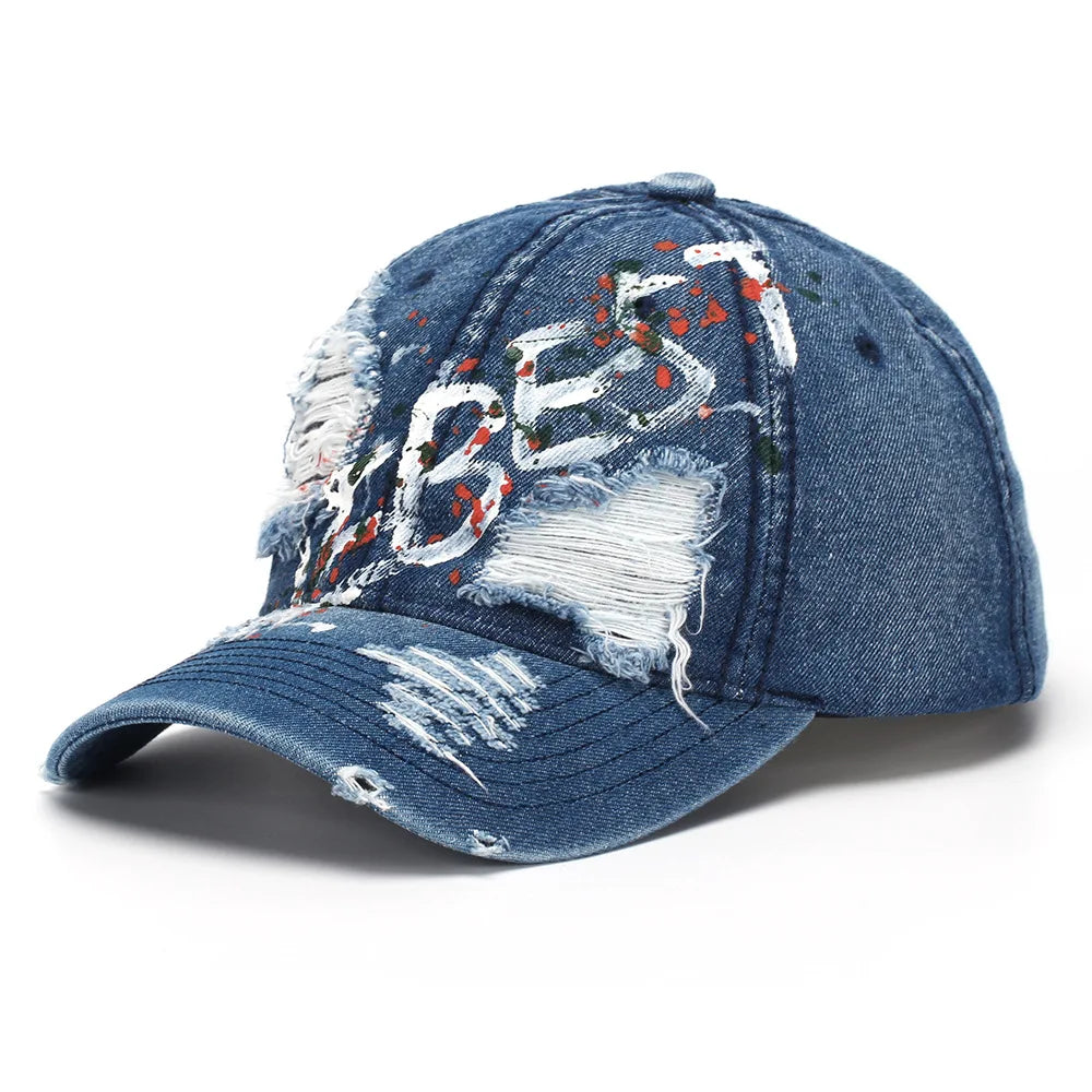 Distressed Letter-Patch Baseball Cap