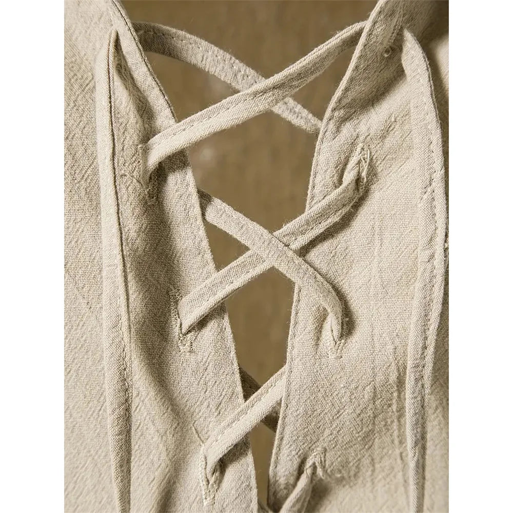 Men's Cotton Linen V-Neck Retro Shirt