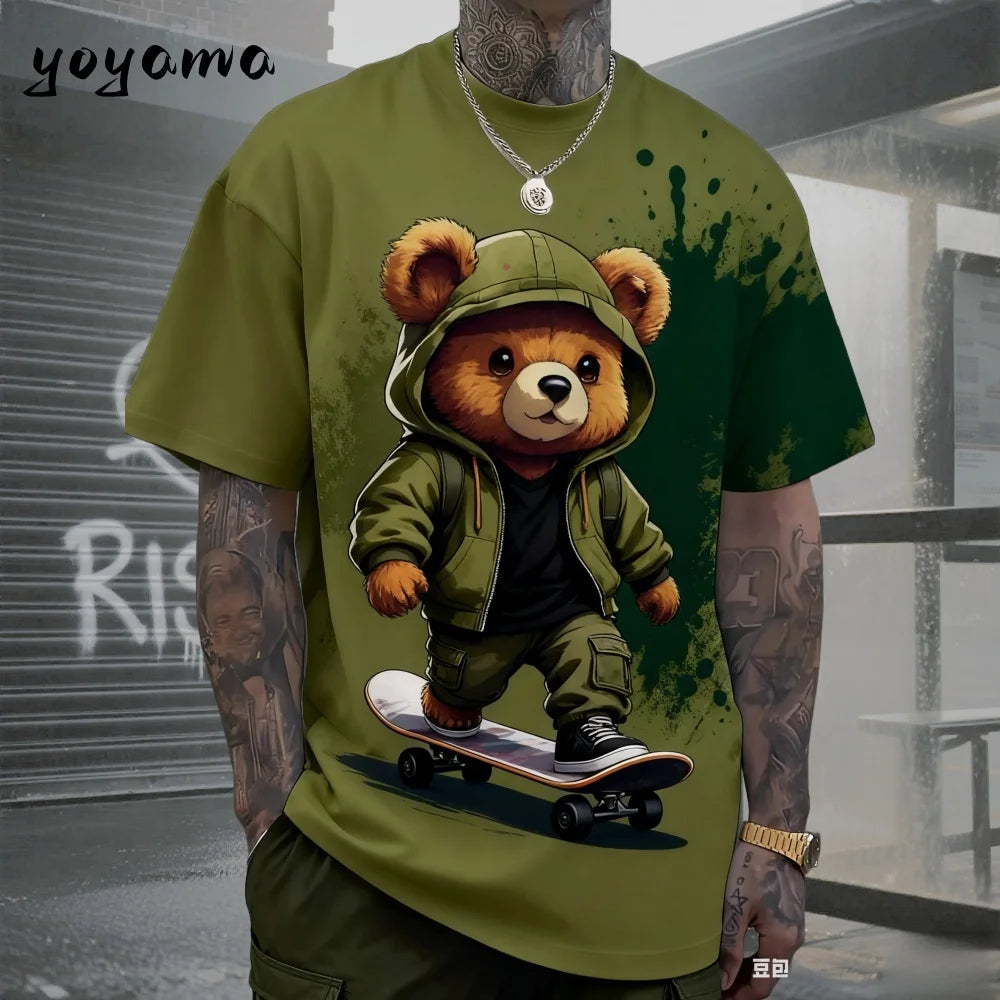 Men's 3D Retro Bear Print Quick-Dry T-Shirt