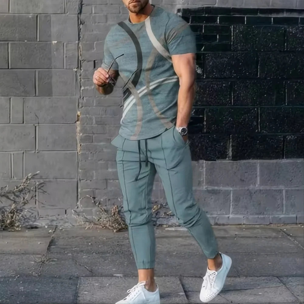 Men's 3D Print T-Shirt & Long Pants Set