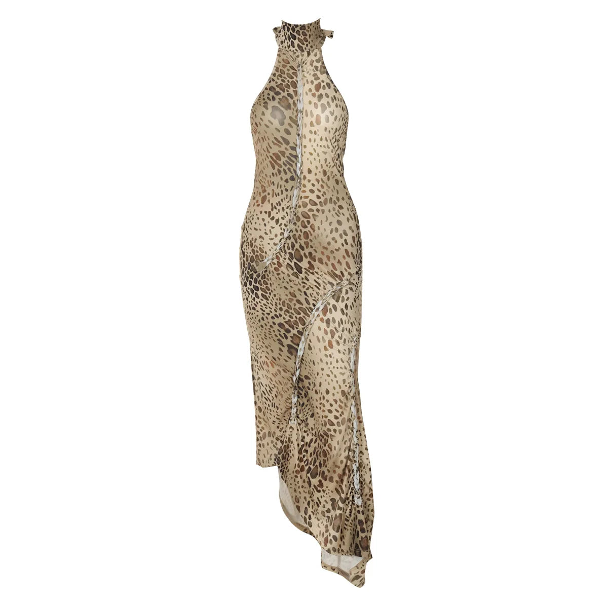 Women's Halter Leopard Bandage Maxi Dress