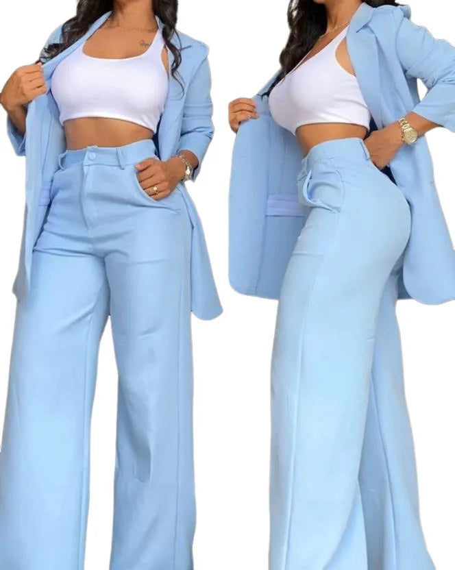 Women's Blazer & Wide-Leg Pants Two-Piece Set