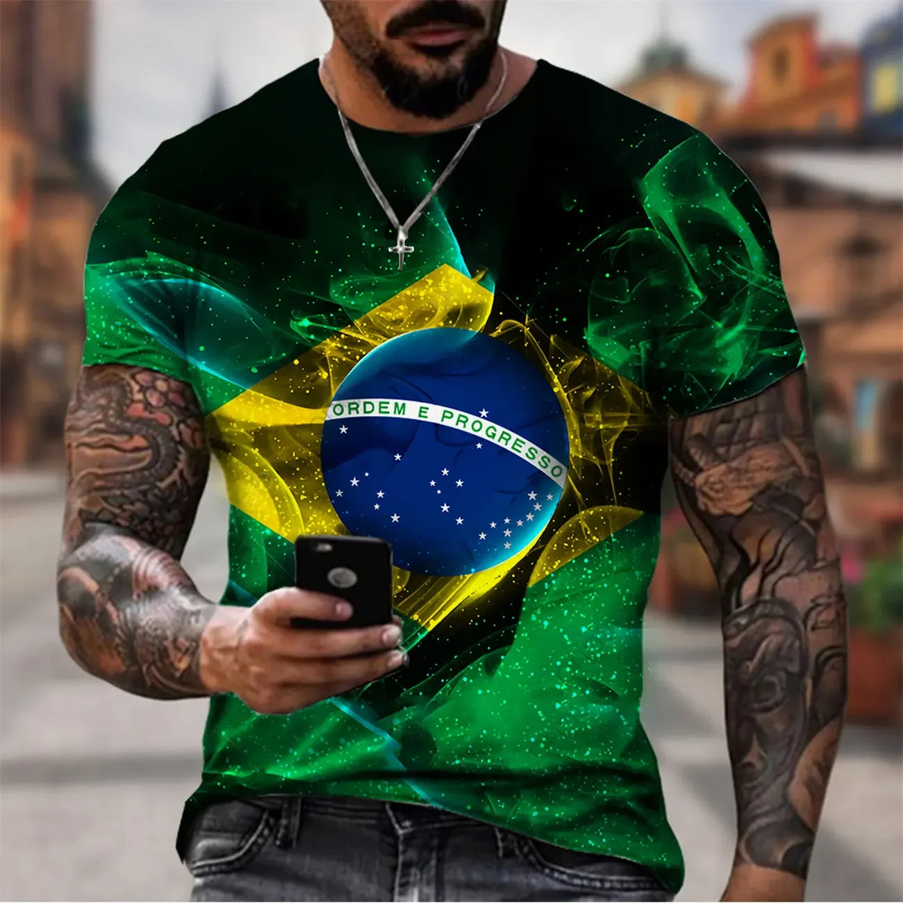 Men's Brazil Flag 3D Print Graphic T-Shirt