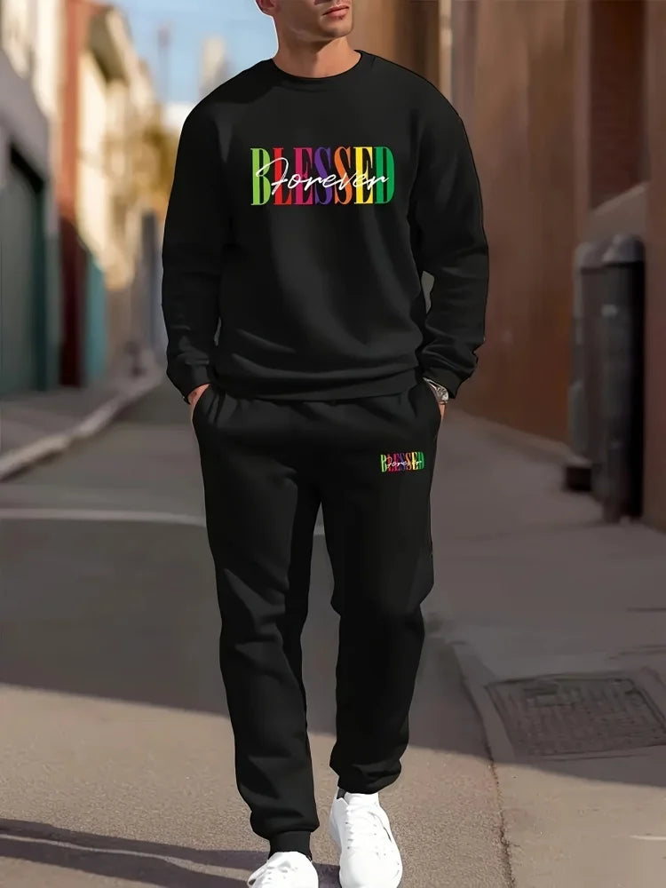 Men's Gradient Print Long-Sleeve & Pants Set