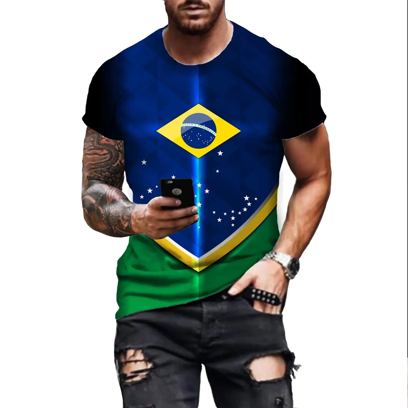 Men's Brazil Flag 3D Print Graphic T-Shirt