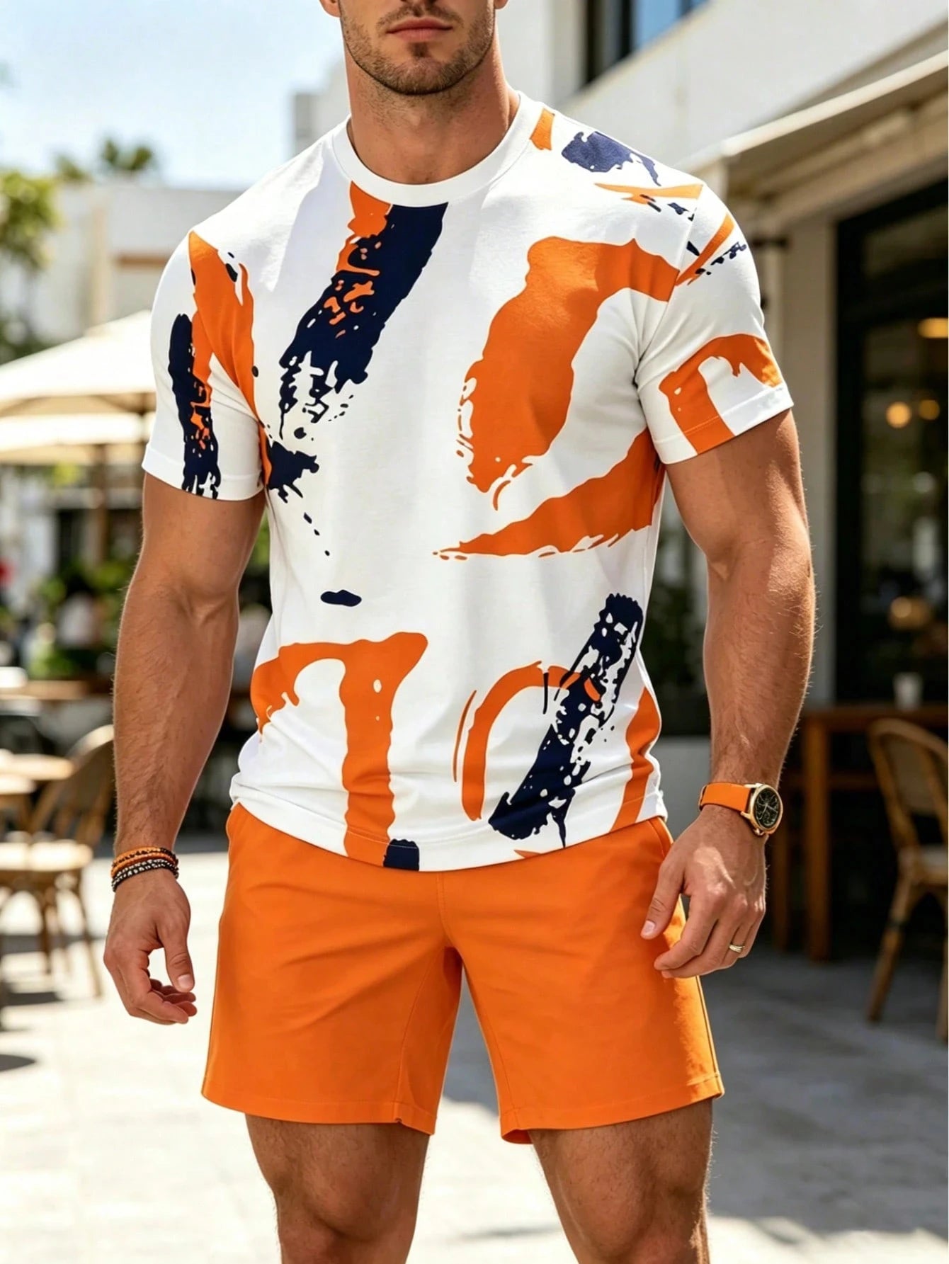 Men's Round-Neck T-Shirt & Athletic Shorts Set