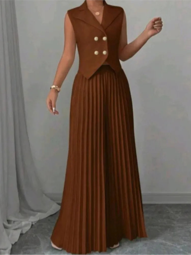 Women's V-Neck Vest & Wide-Leg Pants Set
