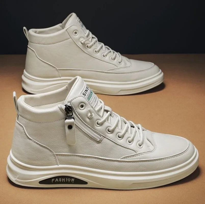 Men's Zip-Up High-Top Leather Ankle Boots