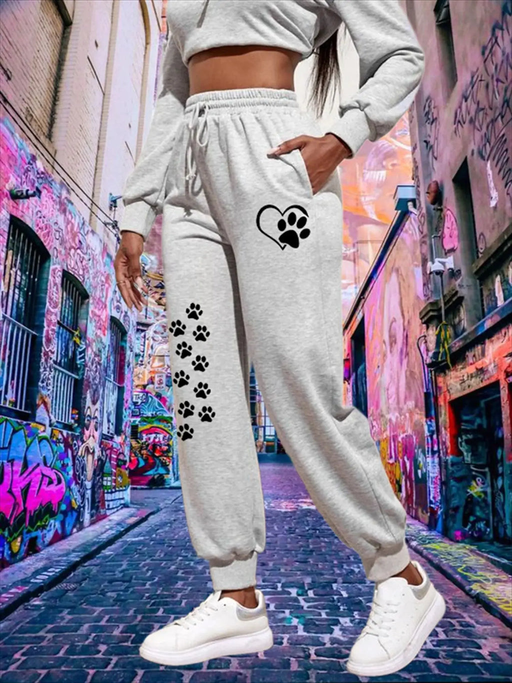 Women's Cat Paw Print Jogger Sweatpants