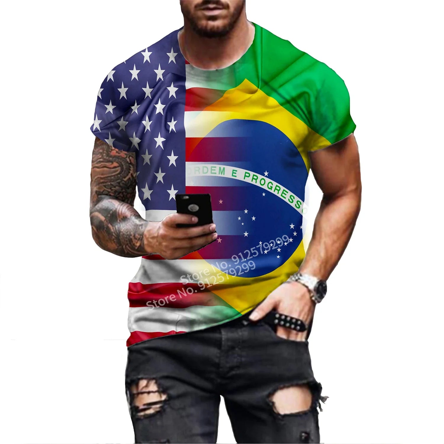 Men's Brazil Flag 3D Print Graphic T-Shirt