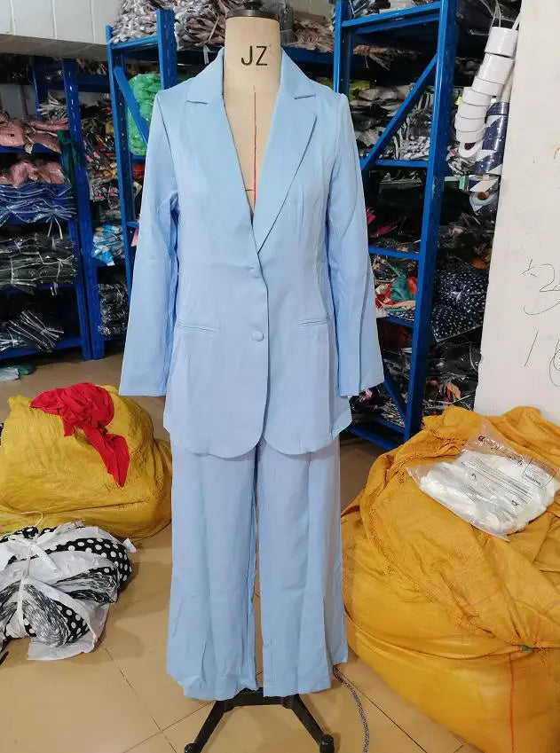 Women's Blazer & Wide-Leg Pants Two-Piece Set