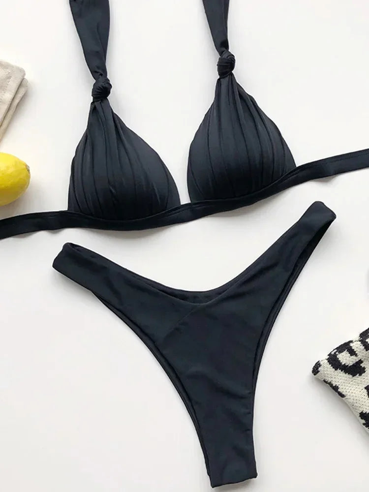 Women's Push-Up Halter Bra Cup Bikini Set