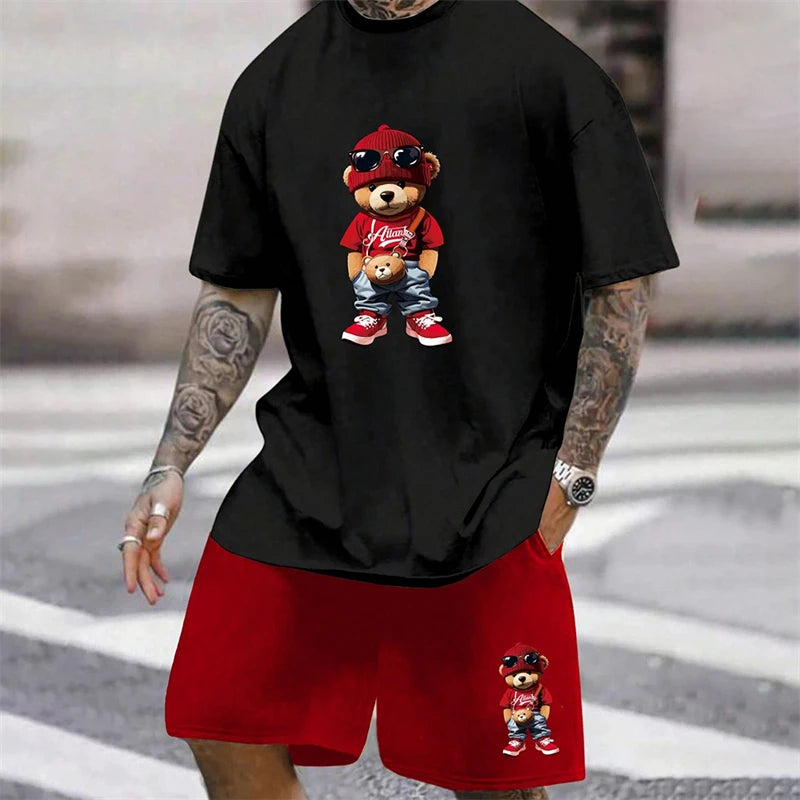 Men's Harajuku Bear Graphic T-Shirt & Shorts Set