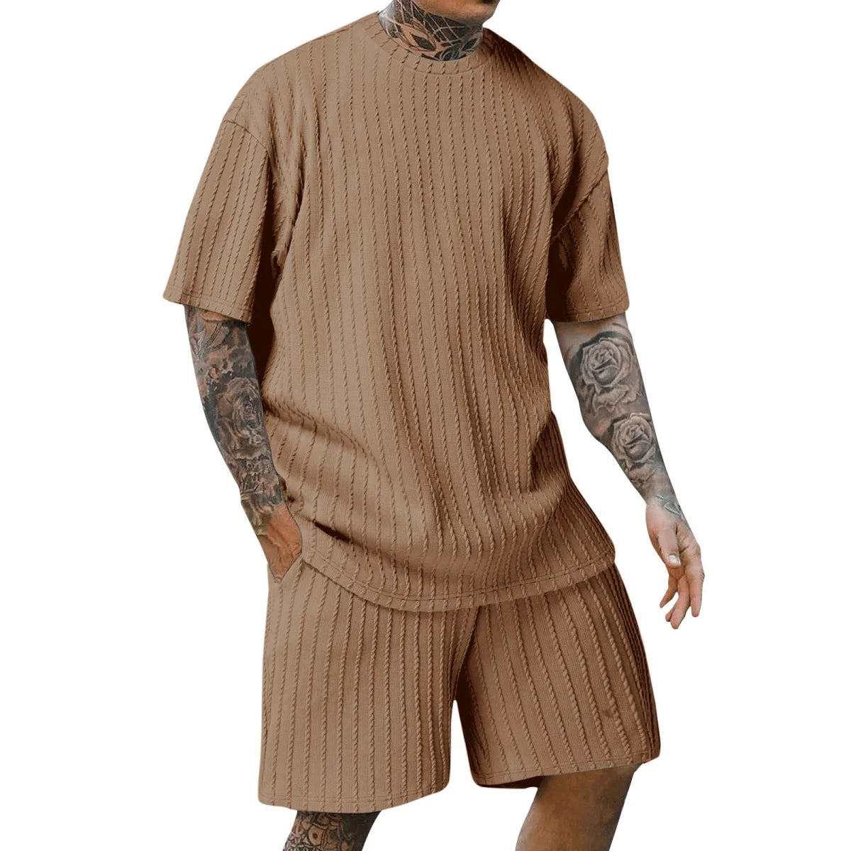 Men's Vertical Stripe T-Shirt & Shorts Set