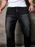 Men's Washed Distressed Wide-Leg Straight Jeans