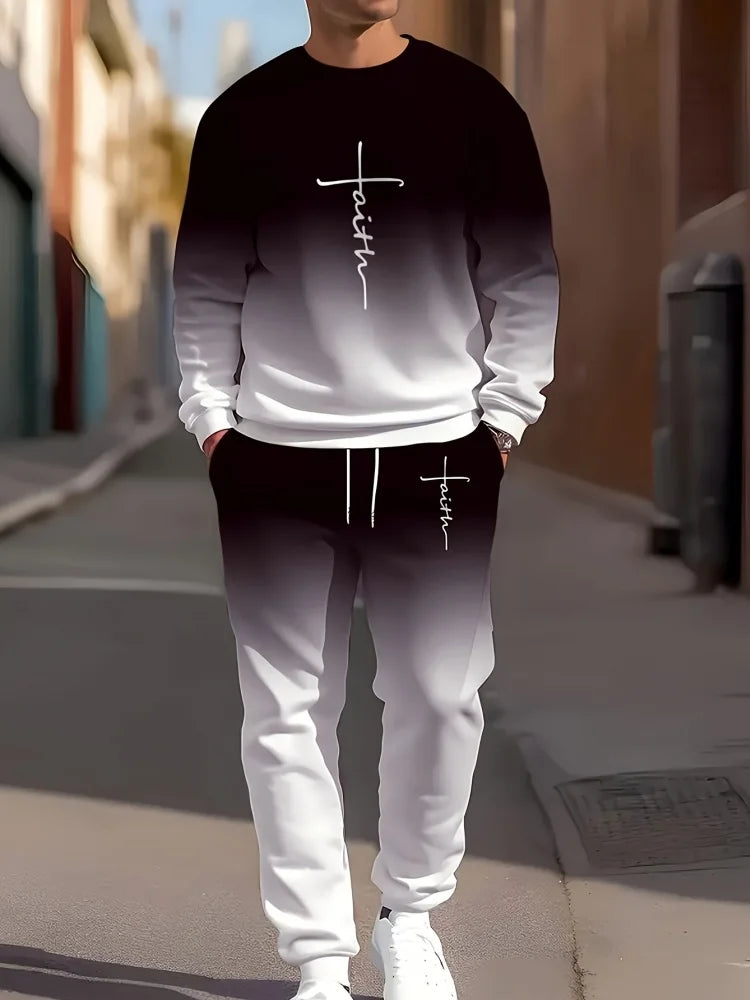 Men's Gradient Print Long-Sleeve & Pants Set