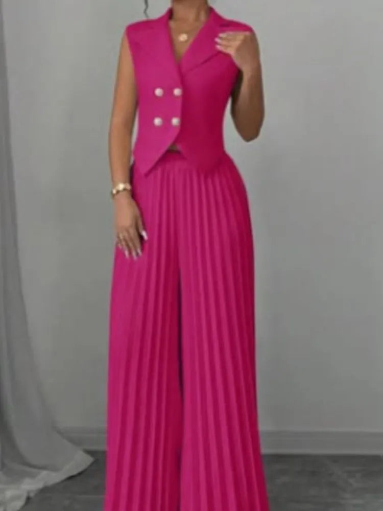Women's V-Neck Vest & Wide-Leg Pants Set