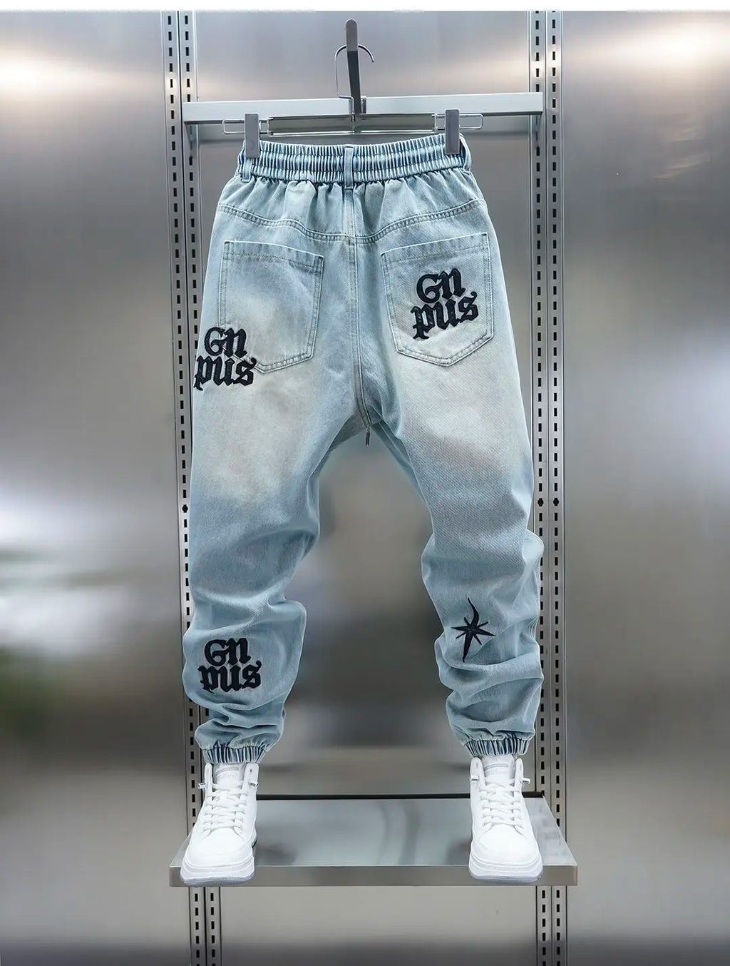 Men's Embroidered Letter Washed Baggy Jeans