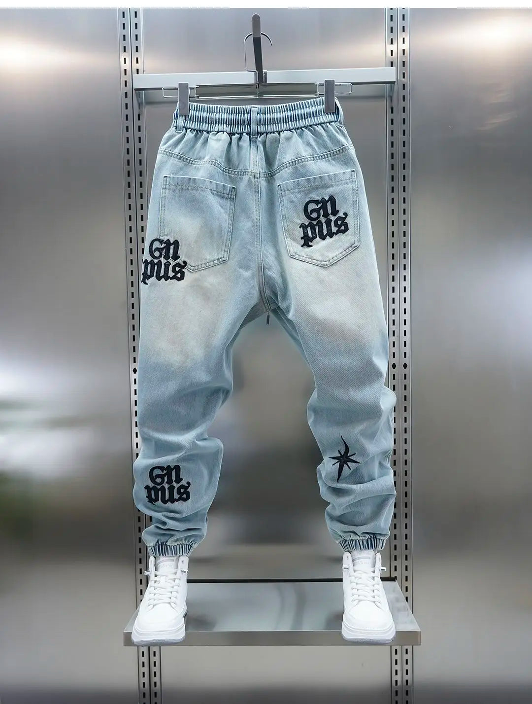 Men's Embroidered Letter Washed Baggy Jeans