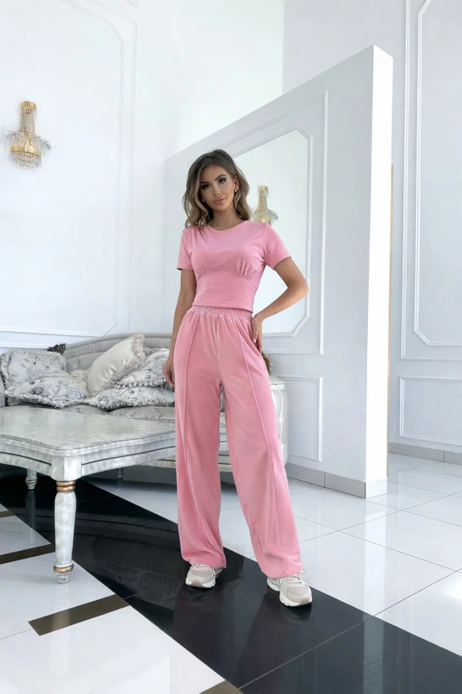 Women's Knitted T-Shirt & Long Pants Set