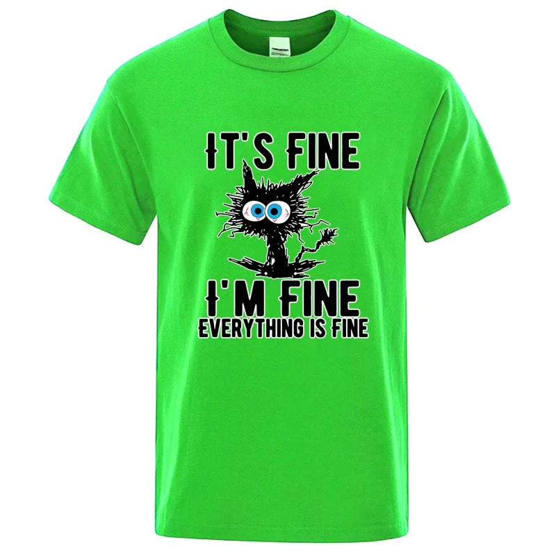 DOUSE Men's Cool Cat Graphic Tee – 100% Cotton Casual Short Sleeve
