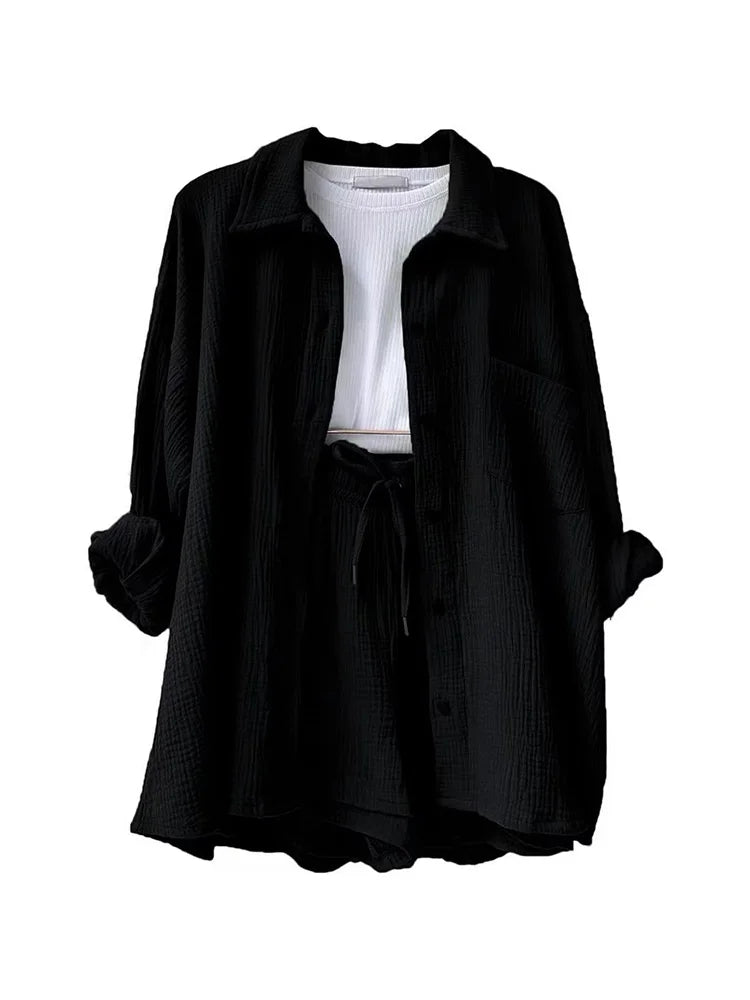 Women's Muslin Button Short Suit Set