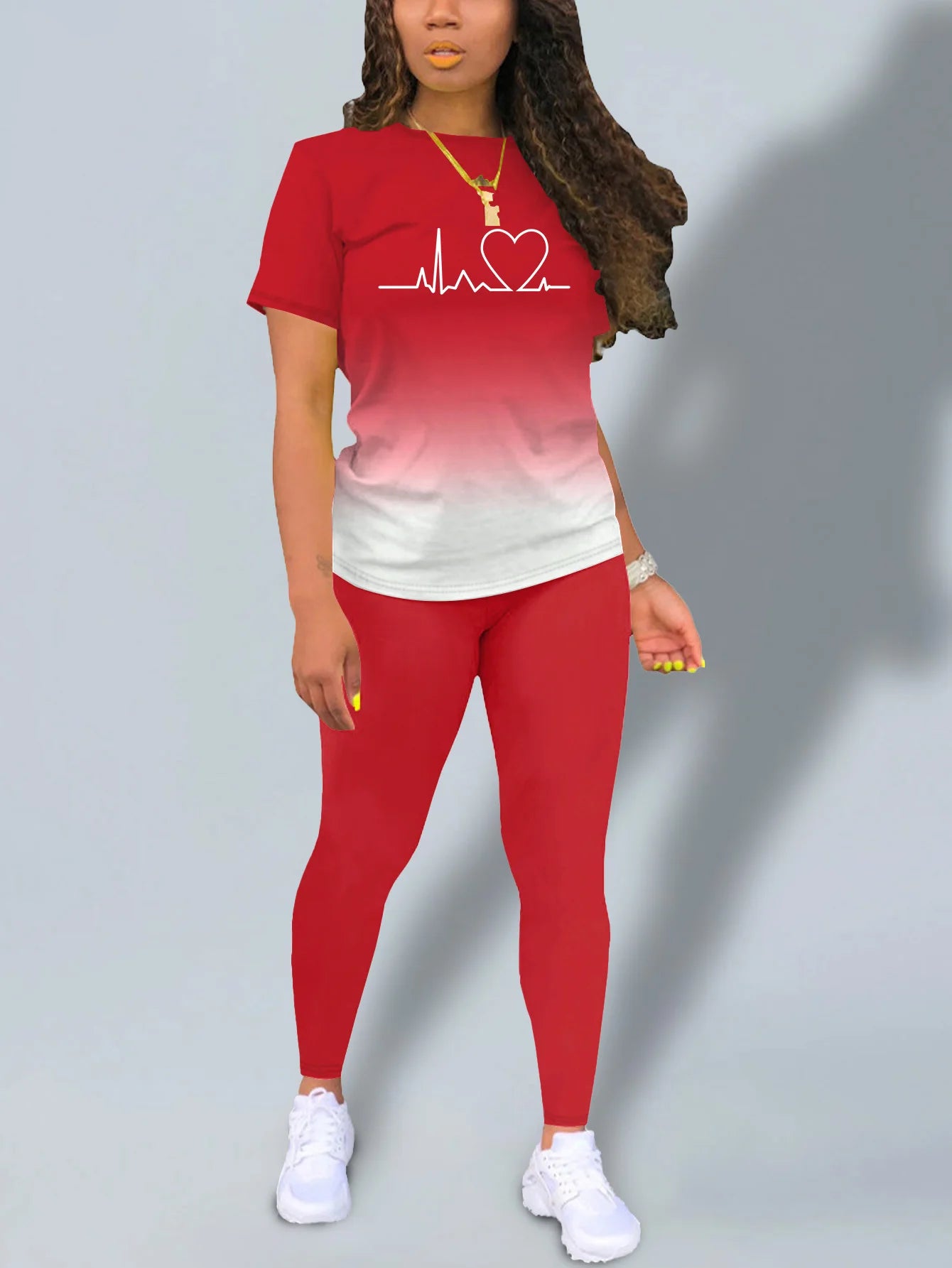 Women's Heart Print Gradient Summer Set
