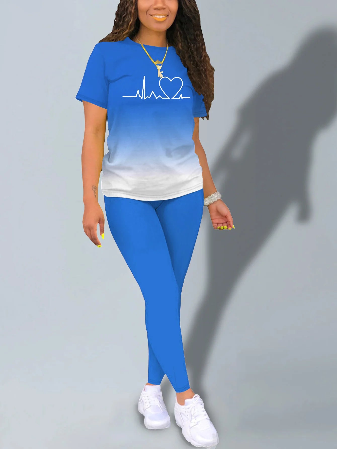 Women's Heart Print Gradient Summer Set