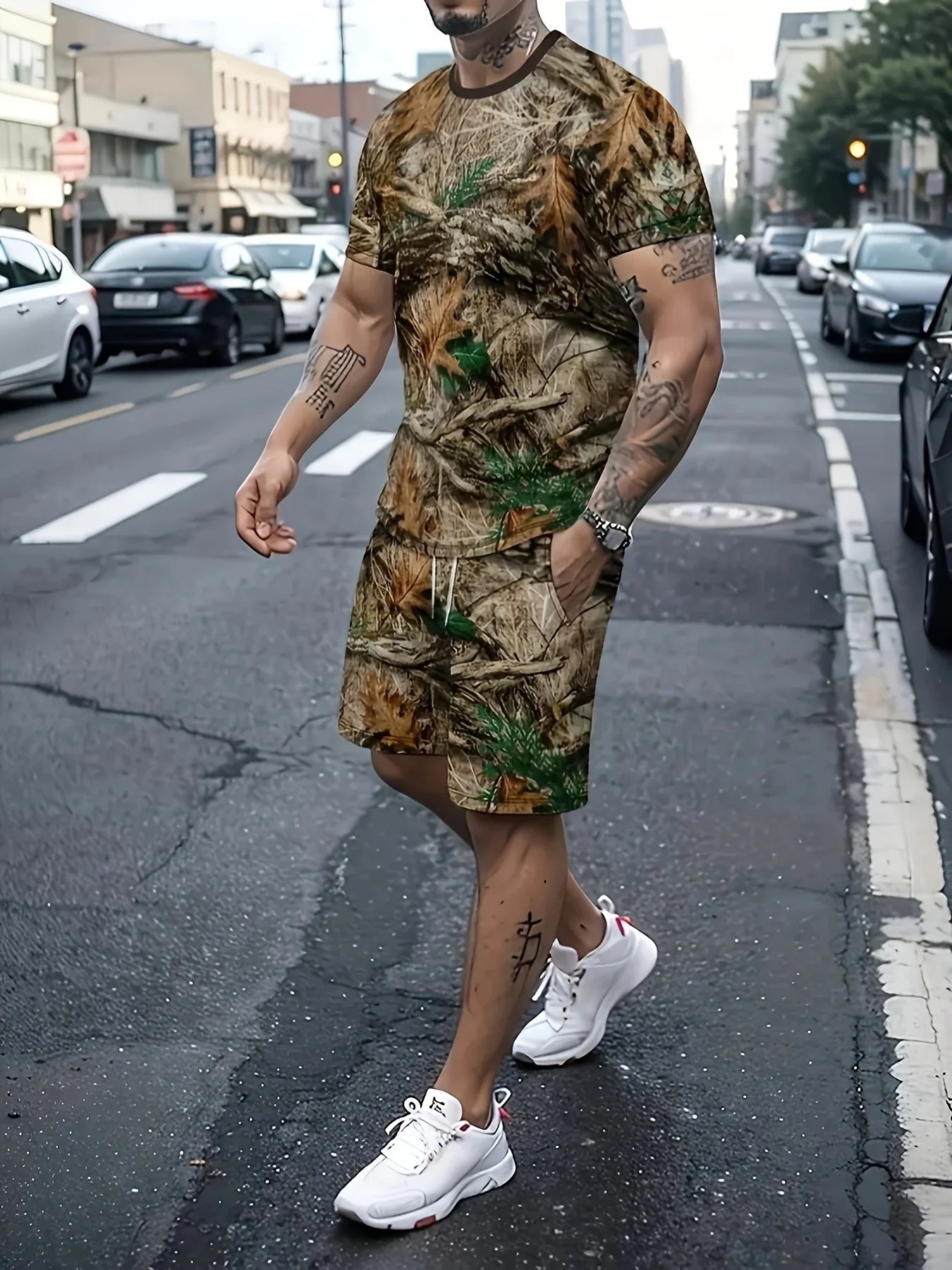 Men's King Print 3D T-Shirt & Shorts Set