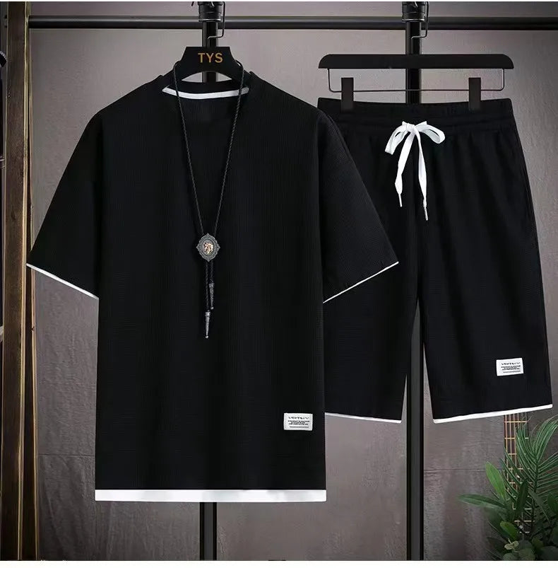 Men's Waffle T-Shirt & Shorts Tracksuit Set