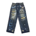 Men's Korean Graffiti Washed Ripped Baggy Jeans