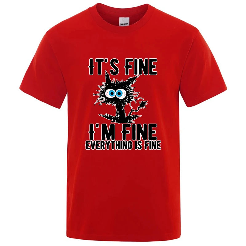 DOUSE Men's Cool Cat Graphic Tee – 100% Cotton Casual Short Sleeve