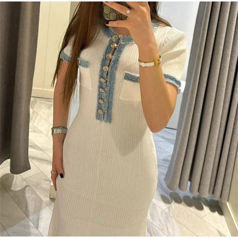 Women's Contrast Knit Bodycon Maxi Dress