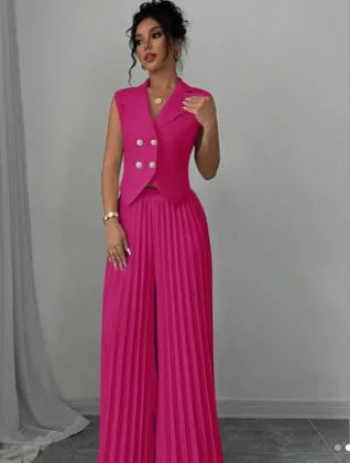 Women's V-Neck Vest & Wide-Leg Pants Set