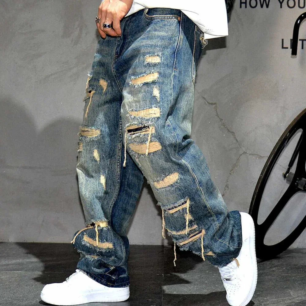 Men's Ripped Distressed Baggy Straight Jeans