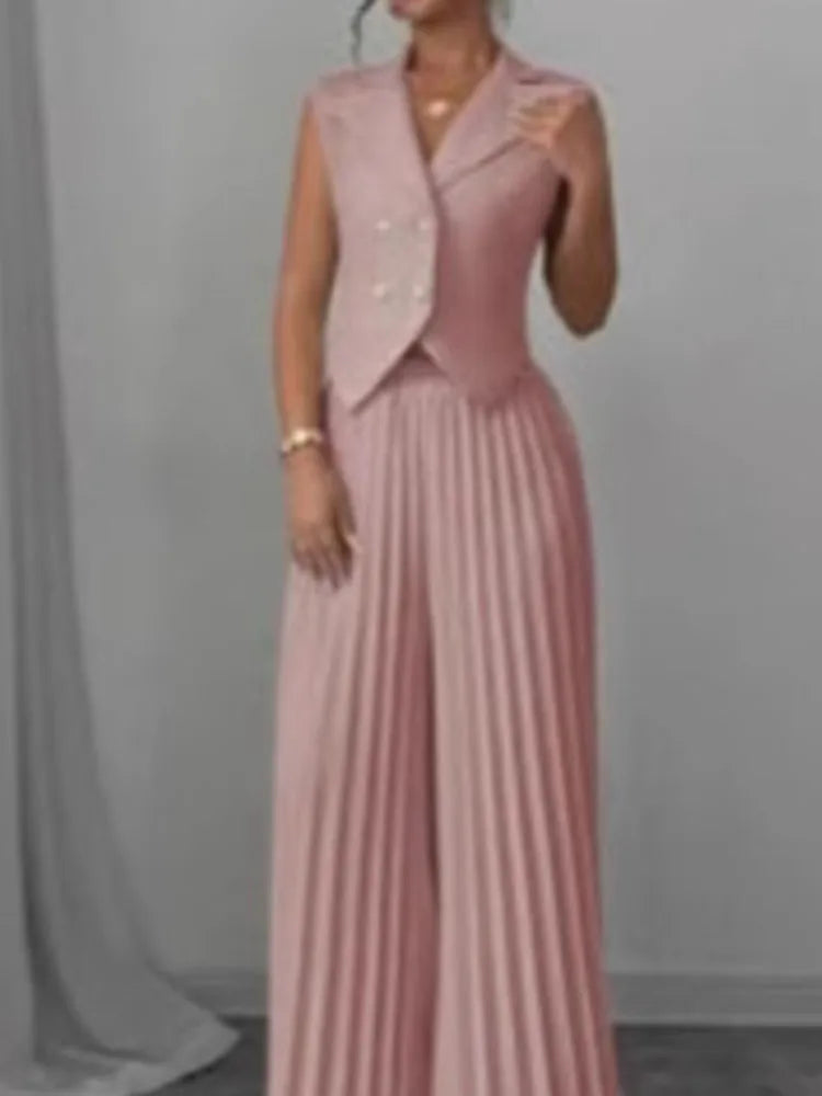 Women's V-Neck Vest & Wide-Leg Pants Set